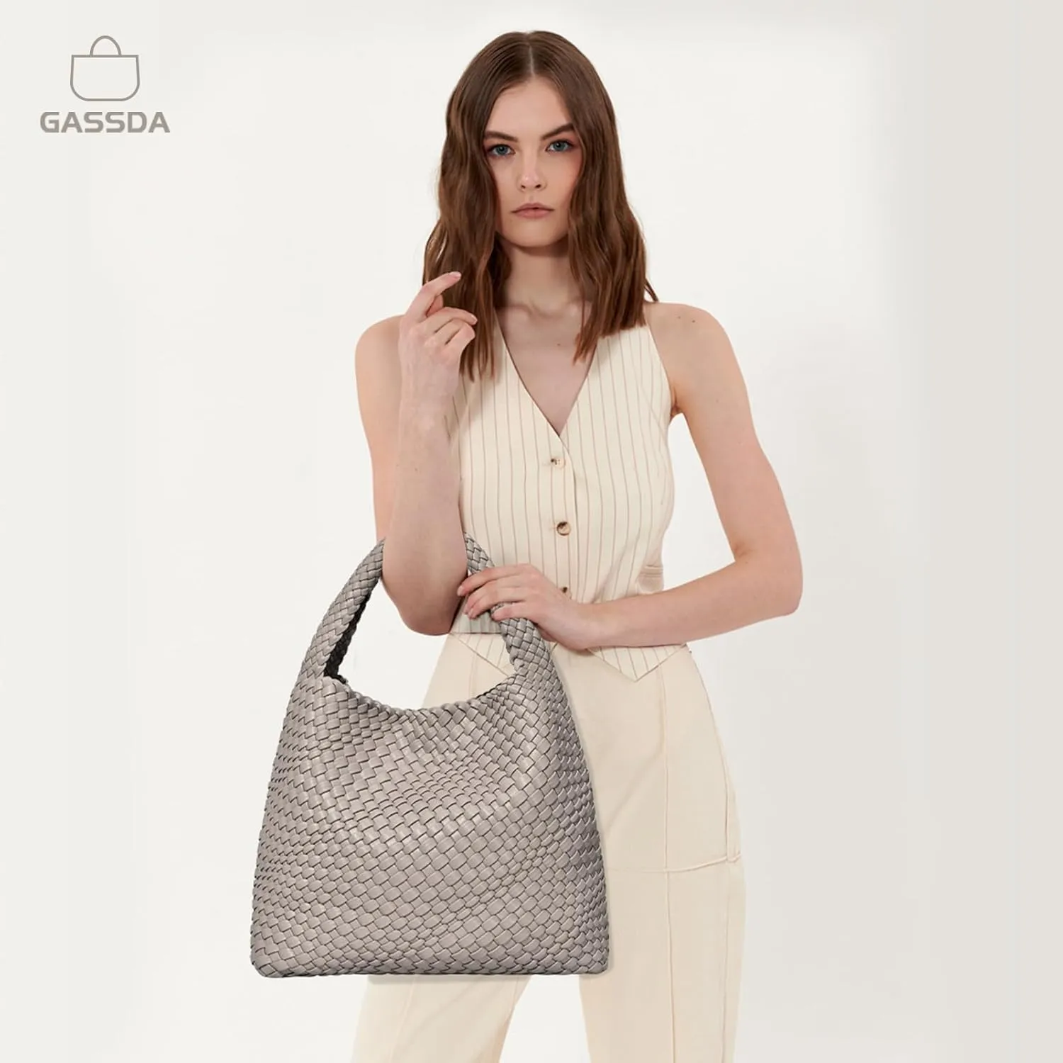 Woven Bag Purses and Handbags Woven Vegan Leather Tote Shoulder Top-Handle Bag With Purses for Women