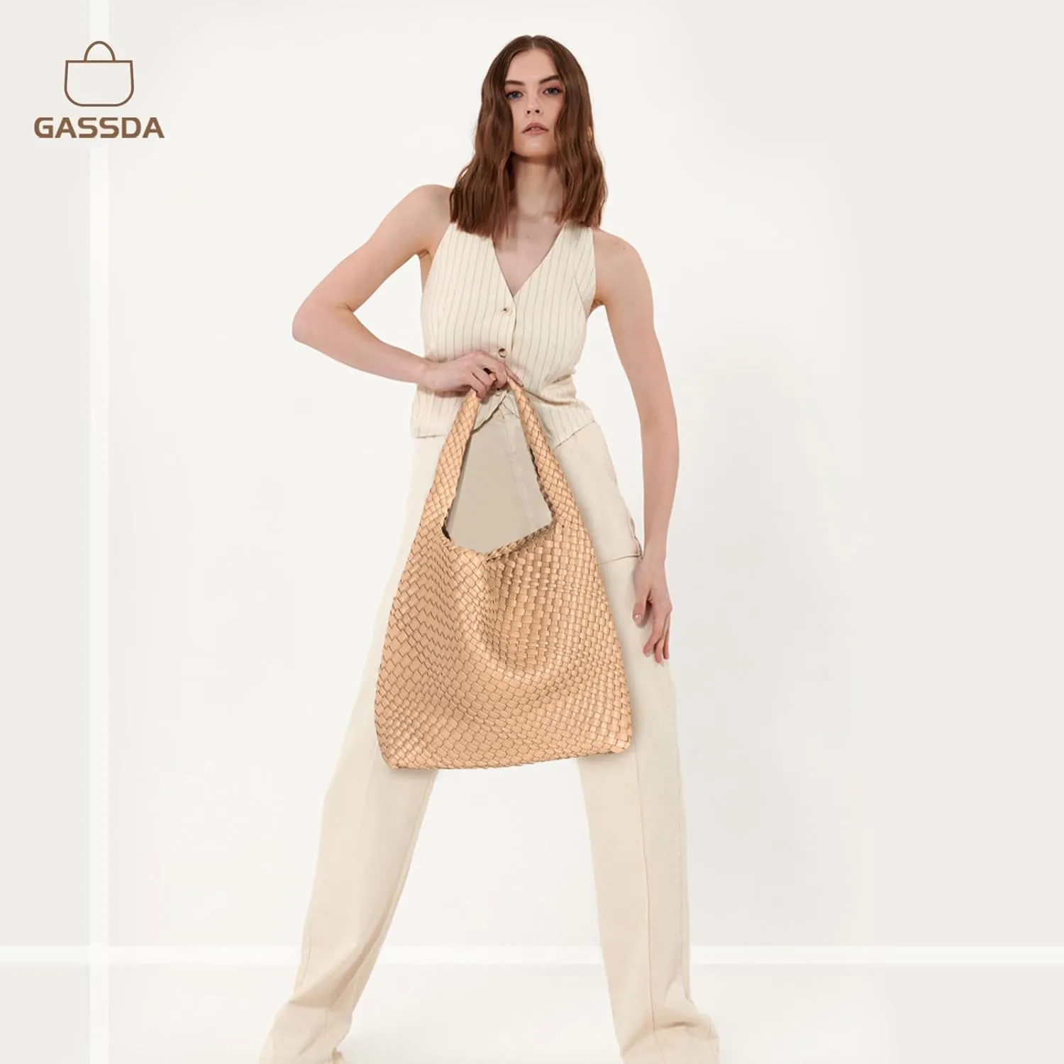 Woven Bag Purses and Handbags Woven Vegan Leather Tote Shoulder Top-Handle Bag With Purses for Women