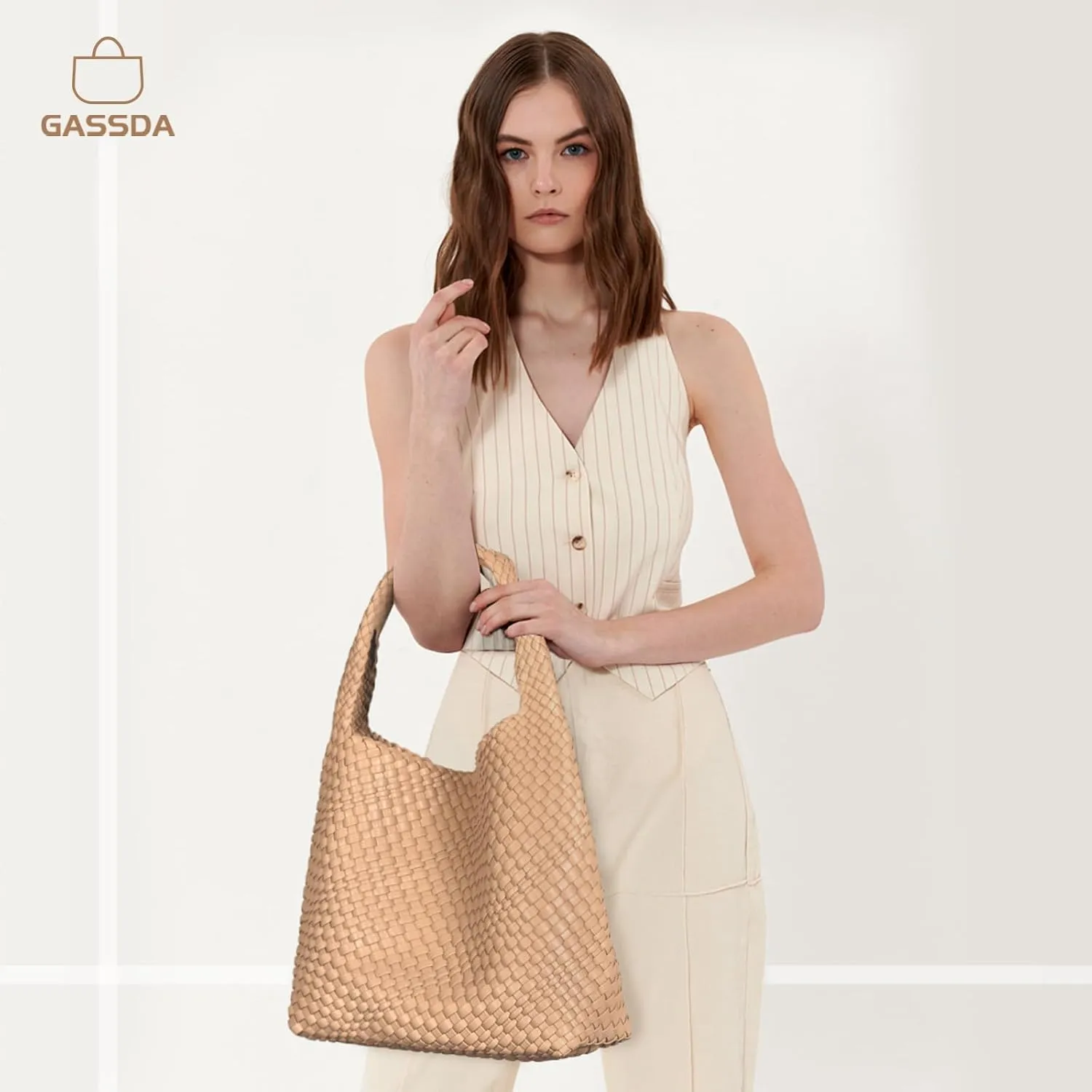 Woven Bag Purses and Handbags Woven Vegan Leather Tote Shoulder Top-Handle Bag With Purses for Women