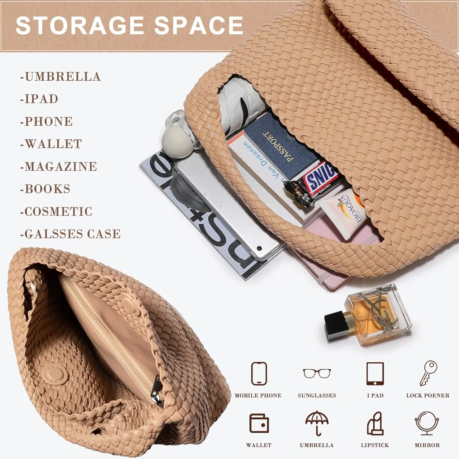Woven Bag Purses and Handbags Woven Vegan Leather Tote Shoulder Top-Handle Bag With Purses for Women