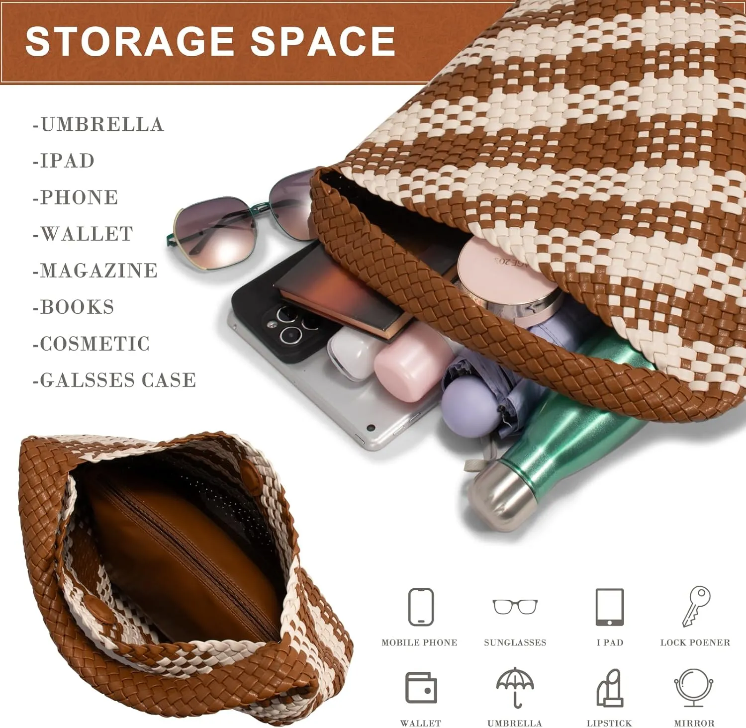 Woven Bag Purses and Handbags Woven Vegan Leather Tote Shoulder Top-Handle Bag With Purses for Women