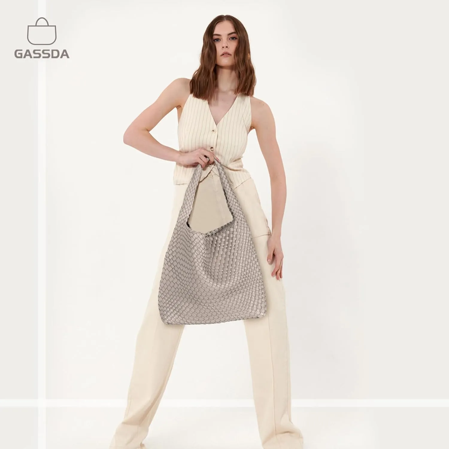 Woven Bag Purses and Handbags Woven Vegan Leather Tote Shoulder Top-Handle Bag With Purses for Women