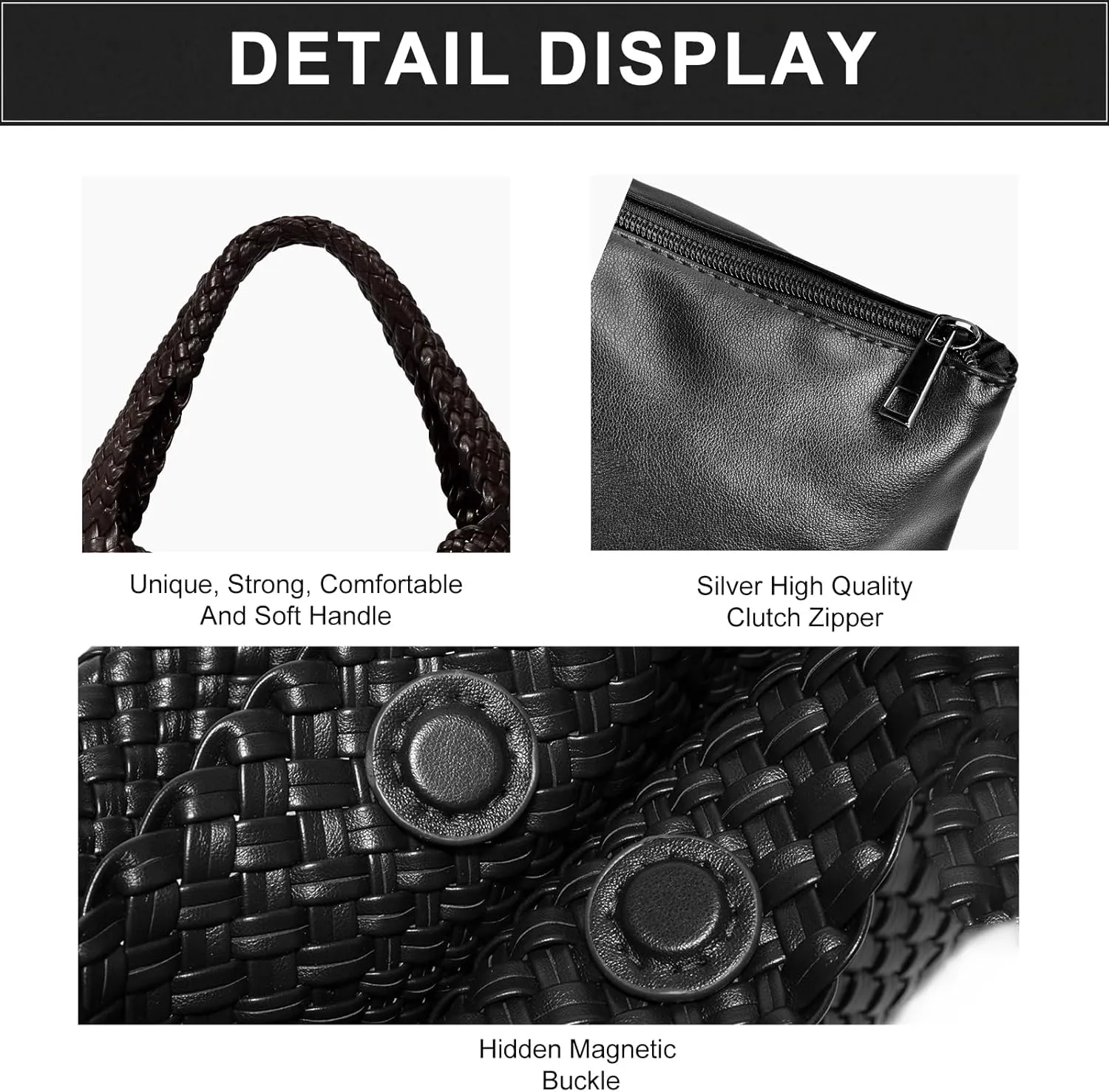 Woven Bag Purses and Handbags Woven Vegan Leather Tote Shoulder Top-Handle Bag With Purses for Women
