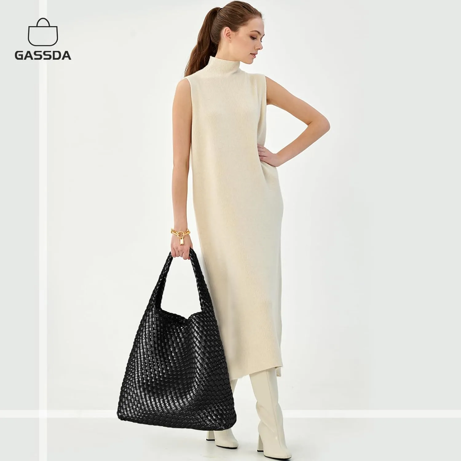 Woven Bag Purses and Handbags Woven Vegan Leather Tote Shoulder Top-Handle Bag With Purses for Women