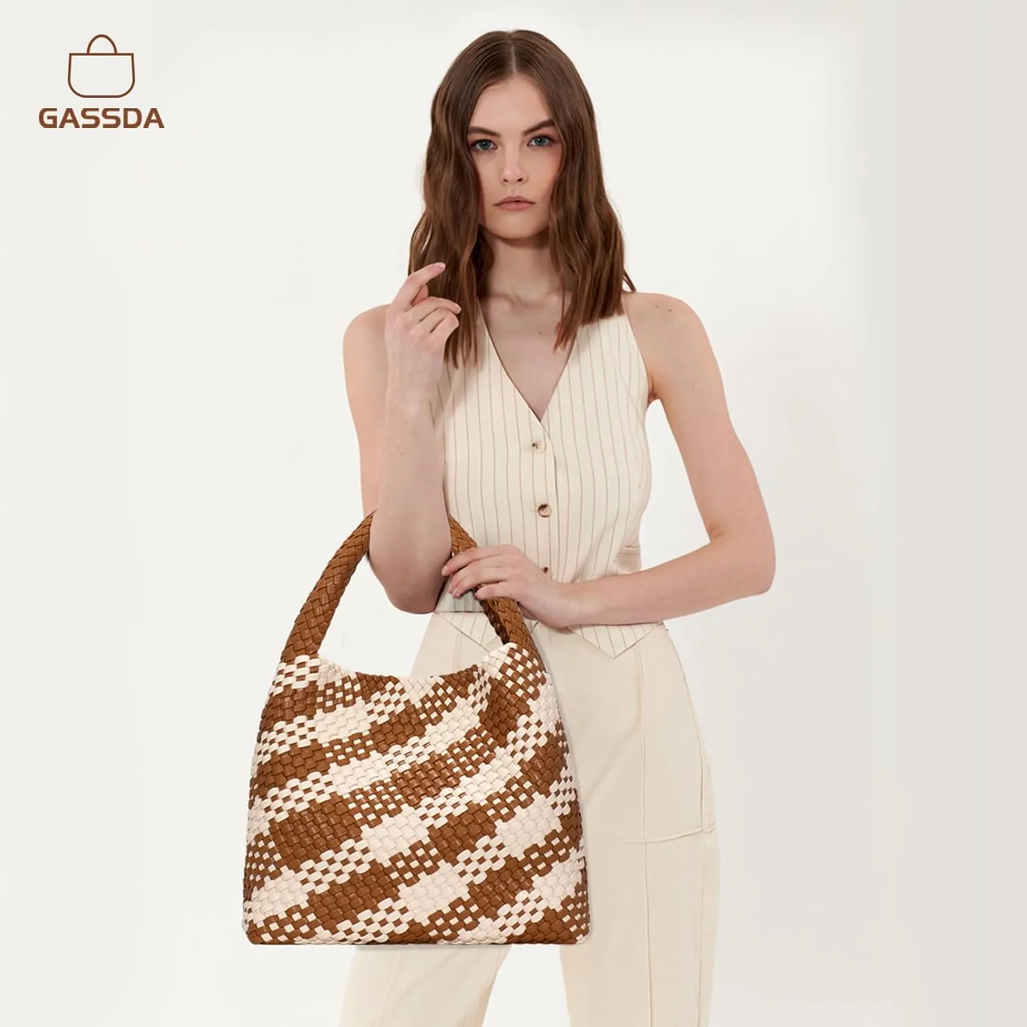 Woven Bag Purses and Handbags Woven Vegan Leather Tote Shoulder Top-Handle Bag With Purses for Women