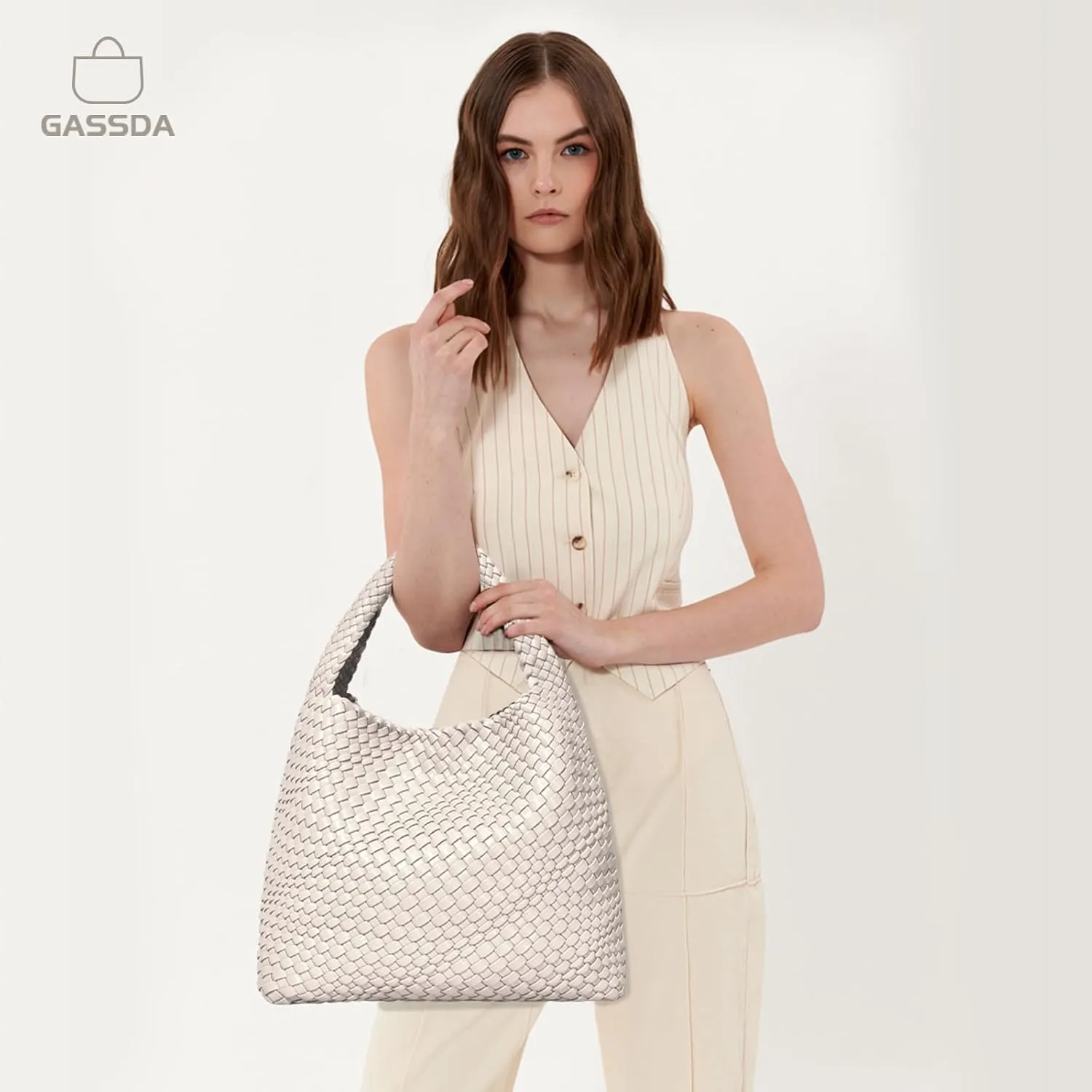 Woven Bag Purses and Handbags Woven Vegan Leather Tote Shoulder Top-Handle Bag With Purses for Women