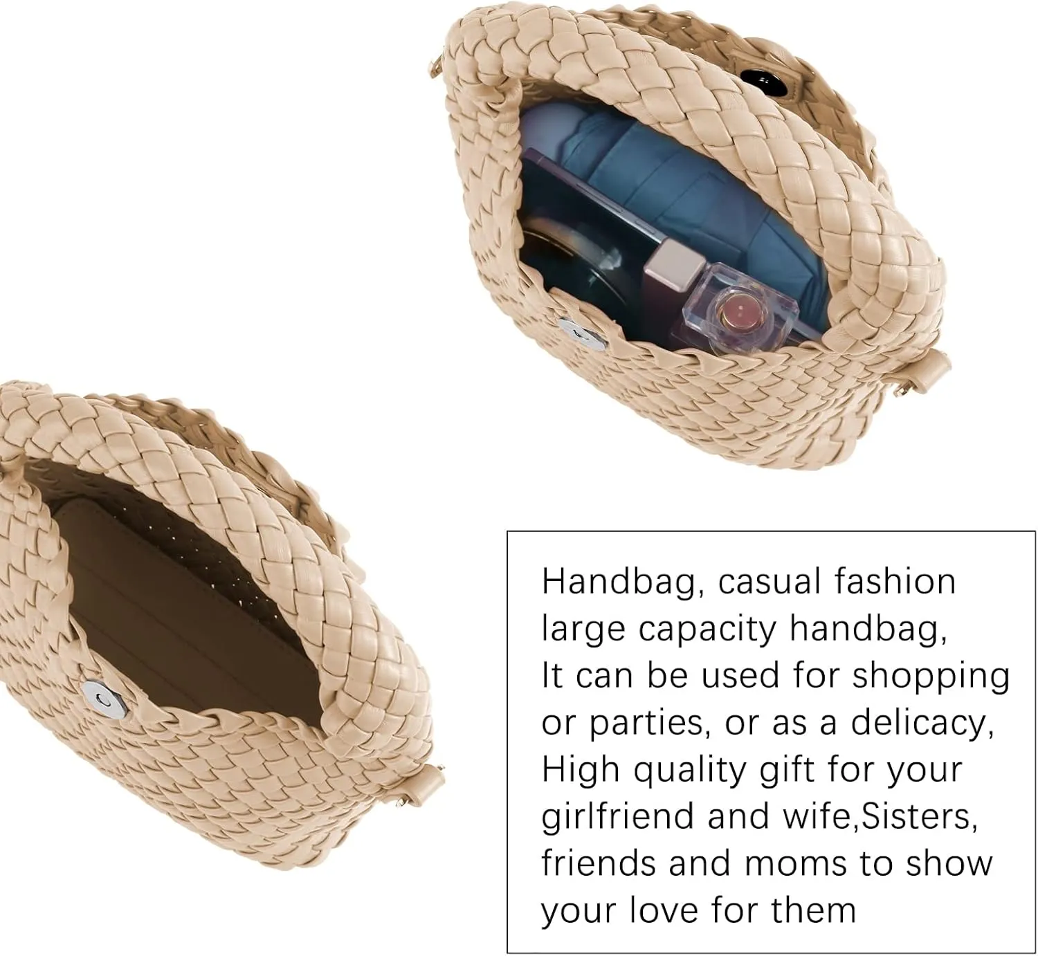 Woven Crossbody Bag Small Tote Cute Purse for Women,Top Handle Handbag Pu Leather Shoulderbag with Detachable Strap