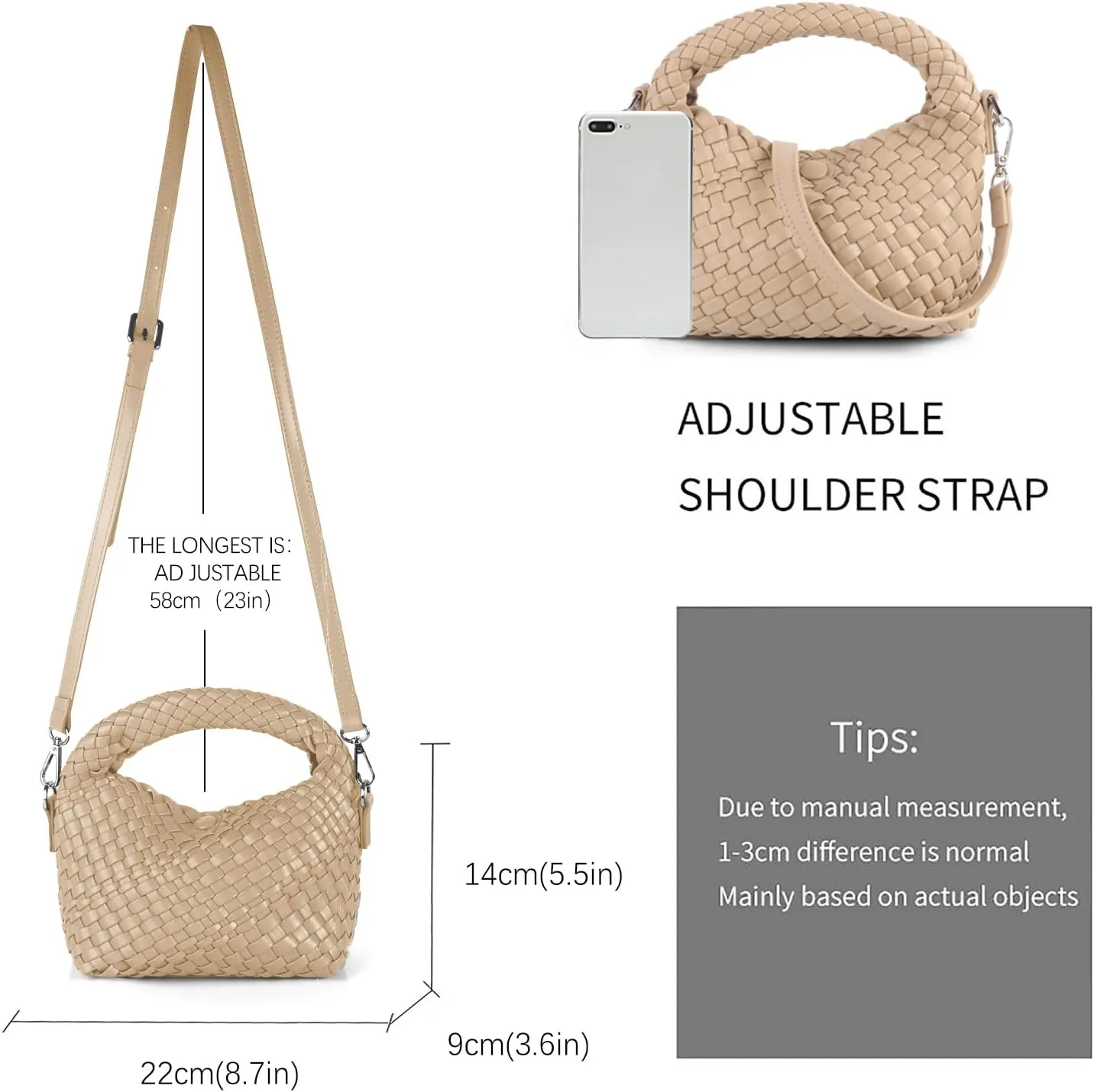 Woven Crossbody Bag Small Tote Cute Purse for Women,Top Handle Handbag Pu Leather Shoulderbag with Detachable Strap