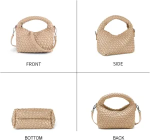 Woven Crossbody Bag Small Tote Cute Purse for Women,Top Handle Handbag Pu Leather Shoulderbag with Detachable Strap