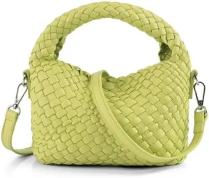 Woven Crossbody Bag Small Tote Cute Purse for Women,Top Handle Handbag Pu Leather Shoulderbag with Detachable Strap