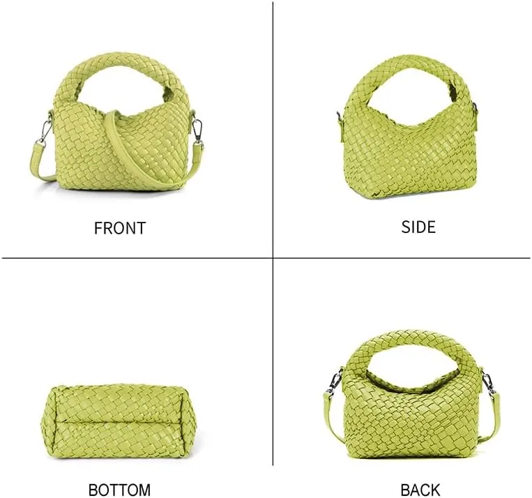 Woven Crossbody Bag Small Tote Cute Purse for Women,Top Handle Handbag Pu Leather Shoulderbag with Detachable Strap