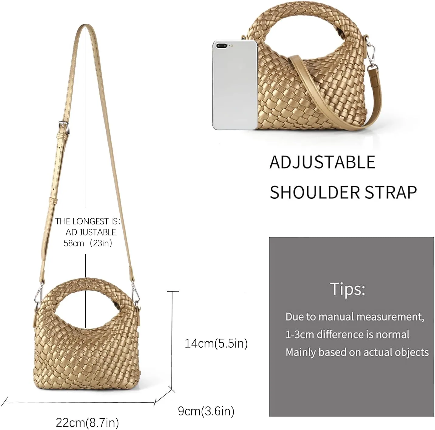 Woven Crossbody Bag Small Tote Cute Purse for Women,Top Handle Handbag Pu Leather Shoulderbag with Detachable Strap