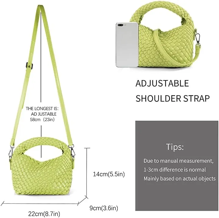 Woven Crossbody Bag Small Tote Cute Purse for Women,Top Handle Handbag Pu Leather Shoulderbag with Detachable Strap