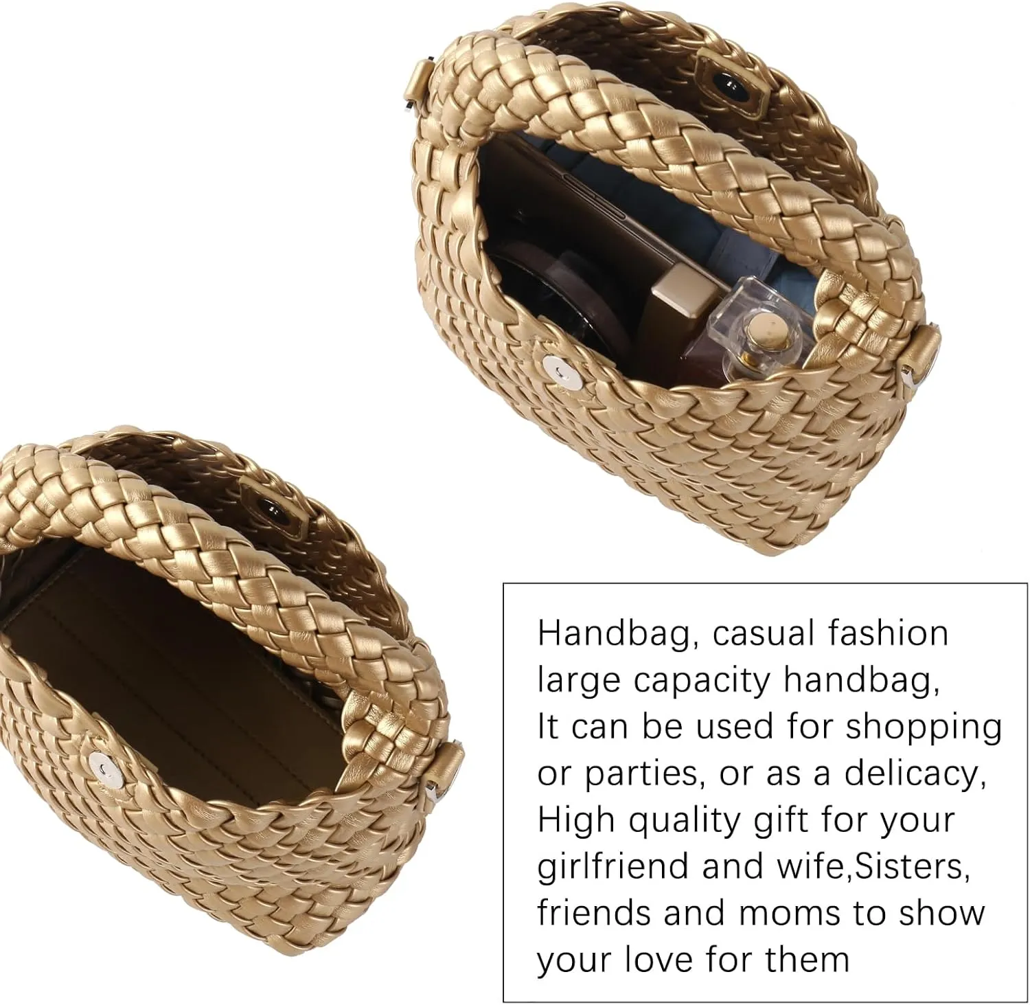 Woven Crossbody Bag Small Tote Cute Purse for Women,Top Handle Handbag Pu Leather Shoulderbag with Detachable Strap