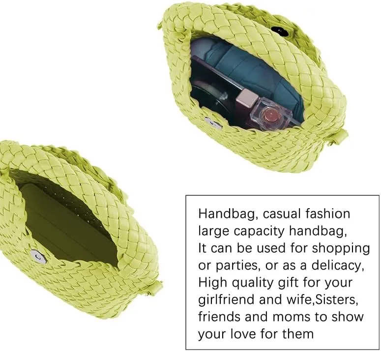 Woven Crossbody Bag Small Tote Cute Purse for Women,Top Handle Handbag Pu Leather Shoulderbag with Detachable Strap