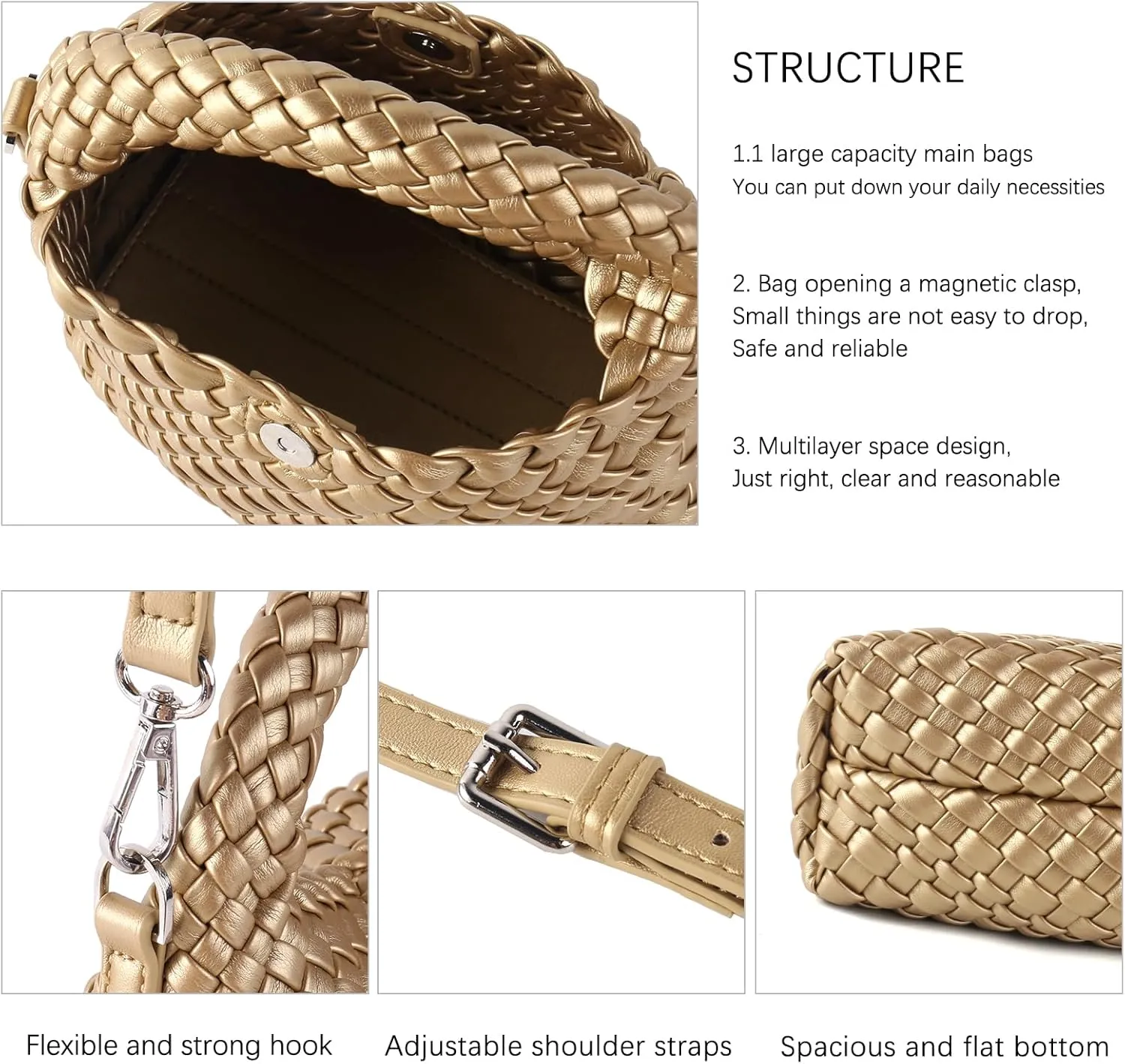 Woven Crossbody Bag Small Tote Cute Purse for Women,Top Handle Handbag Pu Leather Shoulderbag with Detachable Strap