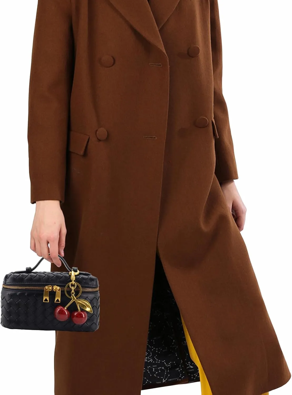 Woven Crossbody Bags for Women Trendy Clutch Purse Bag Small Top Handle Leather Handbag with Cherry Charm