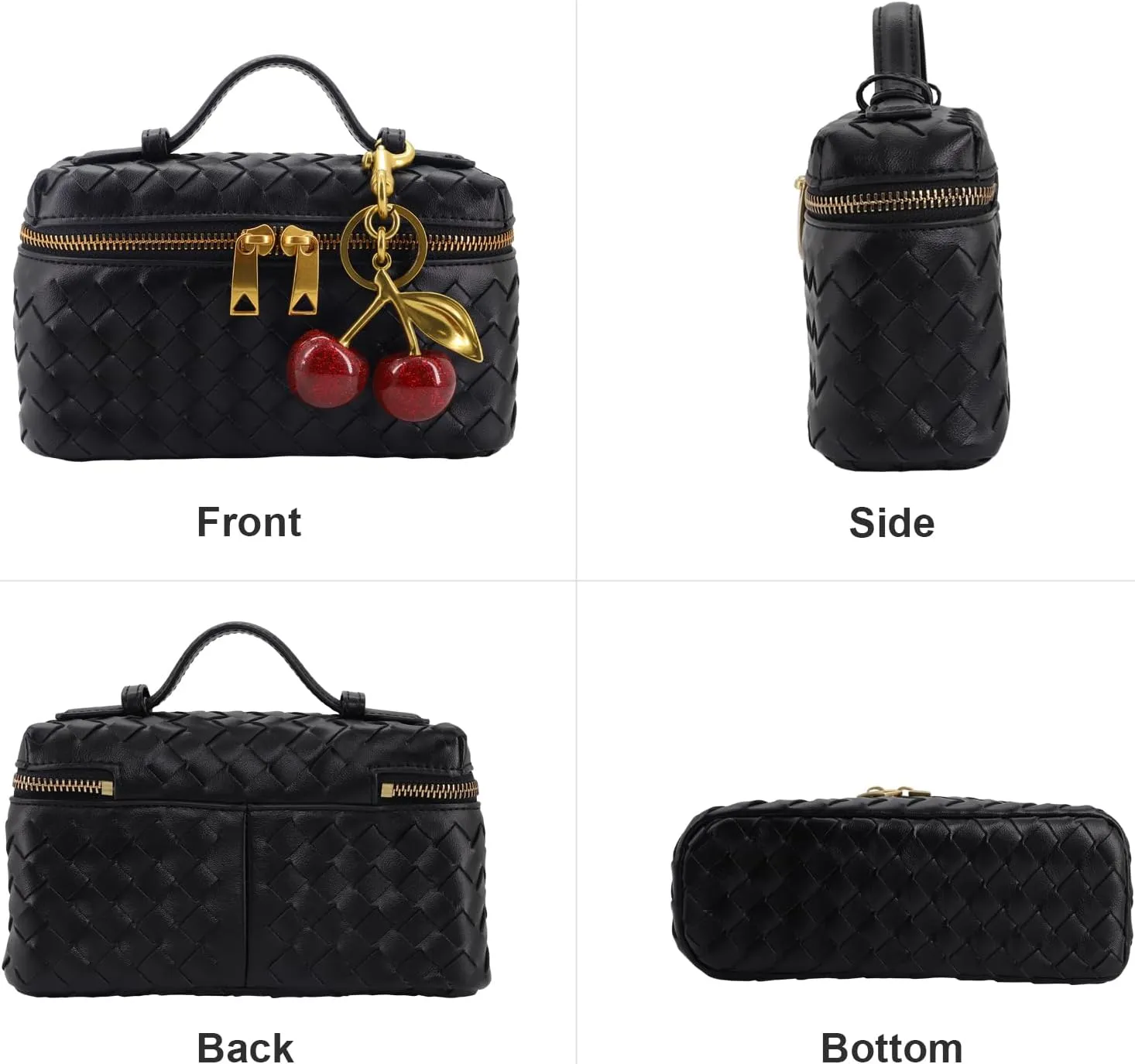 Woven Crossbody Bags for Women Trendy Clutch Purse Bag Small Top Handle Leather Handbag with Cherry Charm