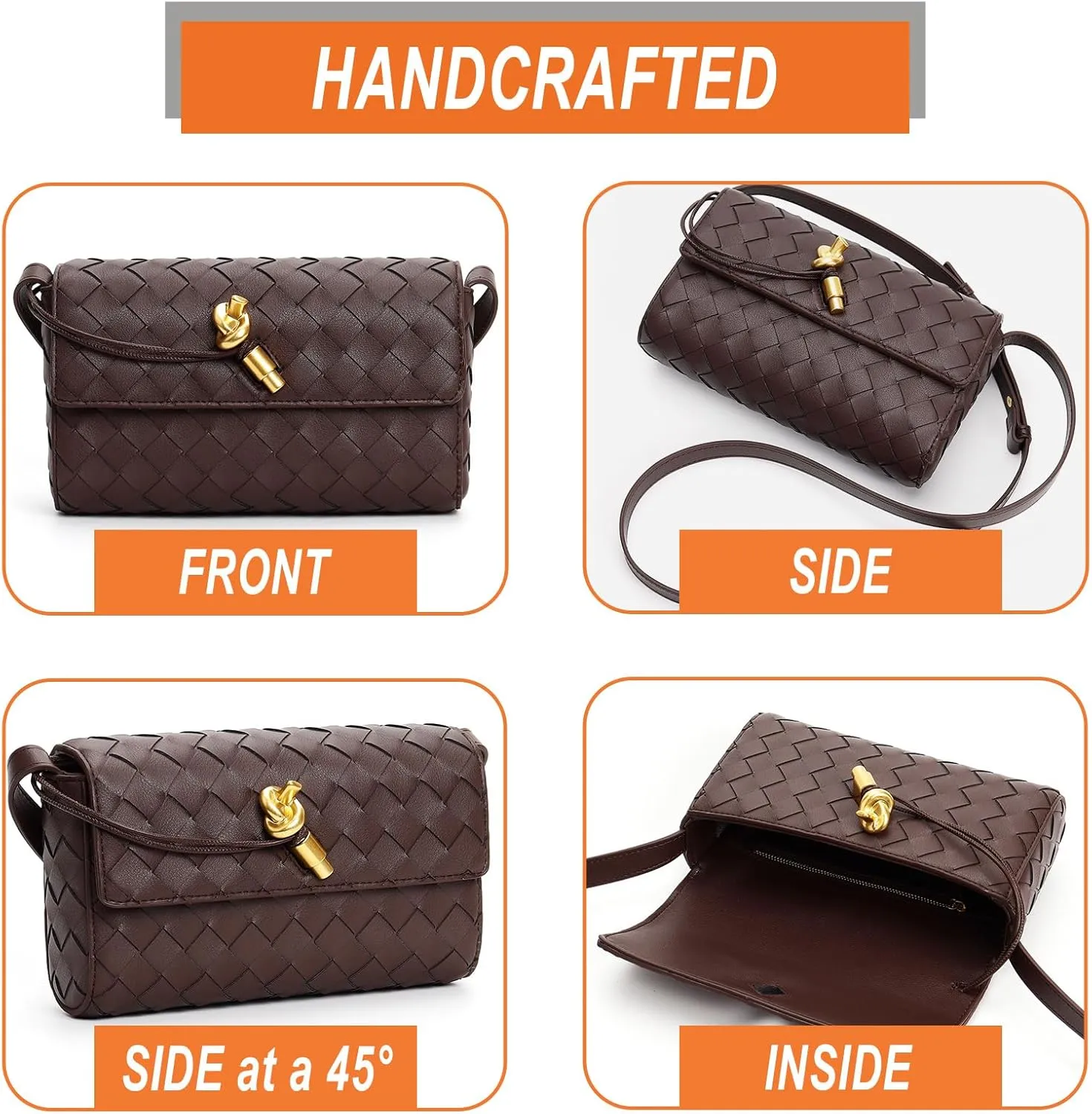 Woven Leather Shoulder Bag for Women, Fashion Handwoven Small Hobo Bag Purses Adjustable Shoulder Strap Crossbody Bag
