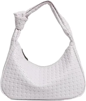Woven Purses for Women Knotted Top Handle Bag Small Hobo Purse Woven Leather Handbags Trendy Clutch Shoulder Bag with Zipper