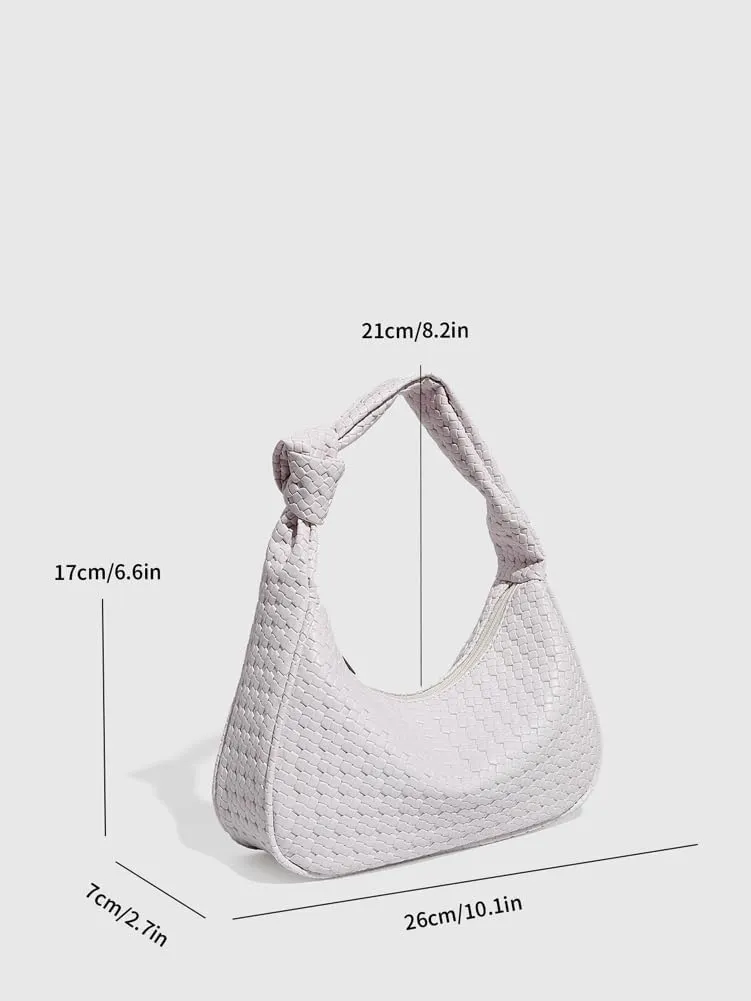Woven Purses for Women Knotted Top Handle Bag Small Hobo Purse Woven Leather Handbags Trendy Clutch Shoulder Bag with Zipper