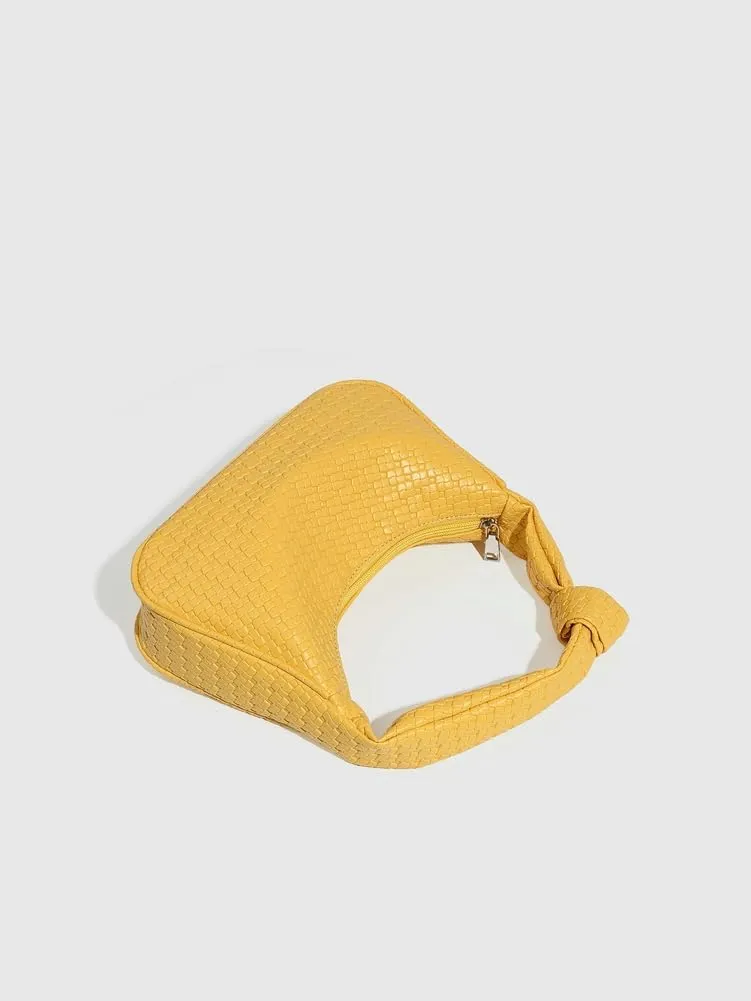 Woven Purses for Women Knotted Top Handle Bag Small Hobo Purse Woven Leather Handbags Trendy Clutch Shoulder Bag with Zipper