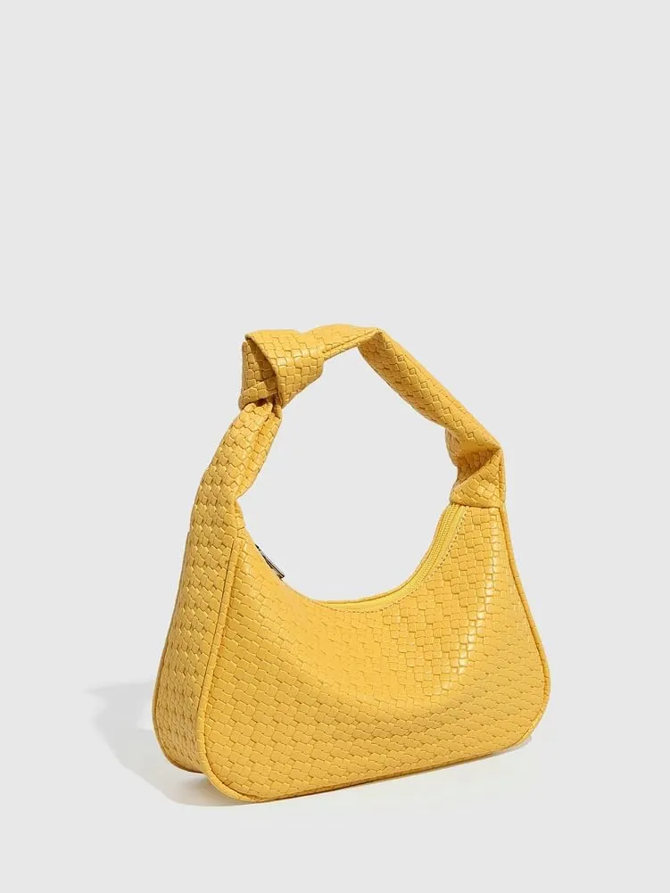 Woven Purses for Women Knotted Top Handle Bag Small Hobo Purse Woven Leather Handbags Trendy Clutch Shoulder Bag with Zipper