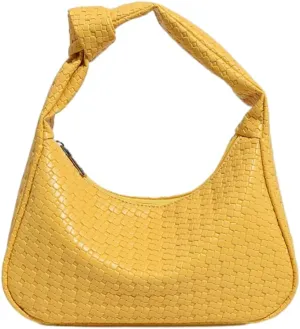 Woven Purses for Women Knotted Top Handle Bag Small Hobo Purse Woven Leather Handbags Trendy Clutch Shoulder Bag with Zipper