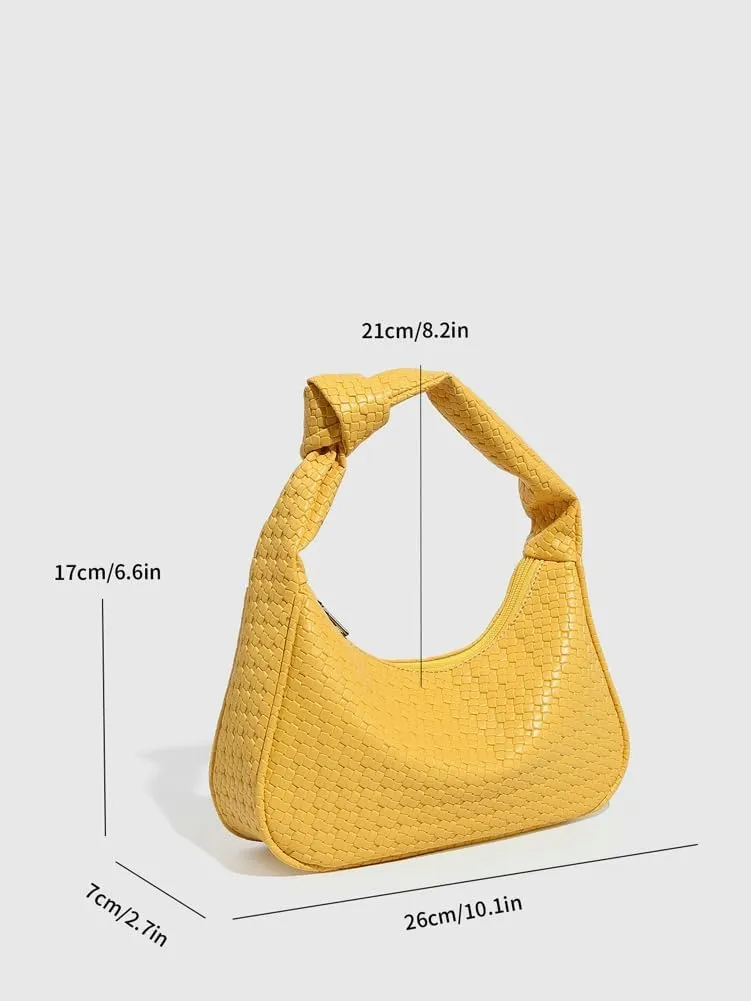 Woven Purses for Women Knotted Top Handle Bag Small Hobo Purse Woven Leather Handbags Trendy Clutch Shoulder Bag with Zipper