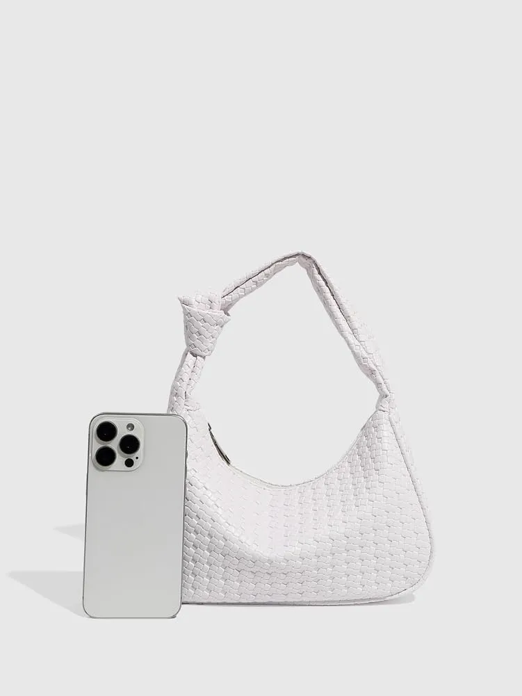 Woven Purses for Women Knotted Top Handle Bag Small Hobo Purse Woven Leather Handbags Trendy Clutch Shoulder Bag with Zipper