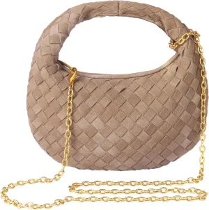Woven Suede Top-Handle Dumpling Clutch Purse Bag For Women, Women's Small Shoulder Bag Handbags With Detachable Chain 2024.（Khaki）