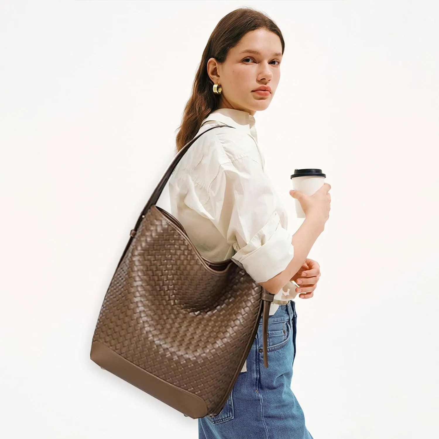 Woven Tote Bag For Women, Fashion Crossbody Shoulder Bag, Casual Top-handle Handbags, and Travel Purses Phone Bag