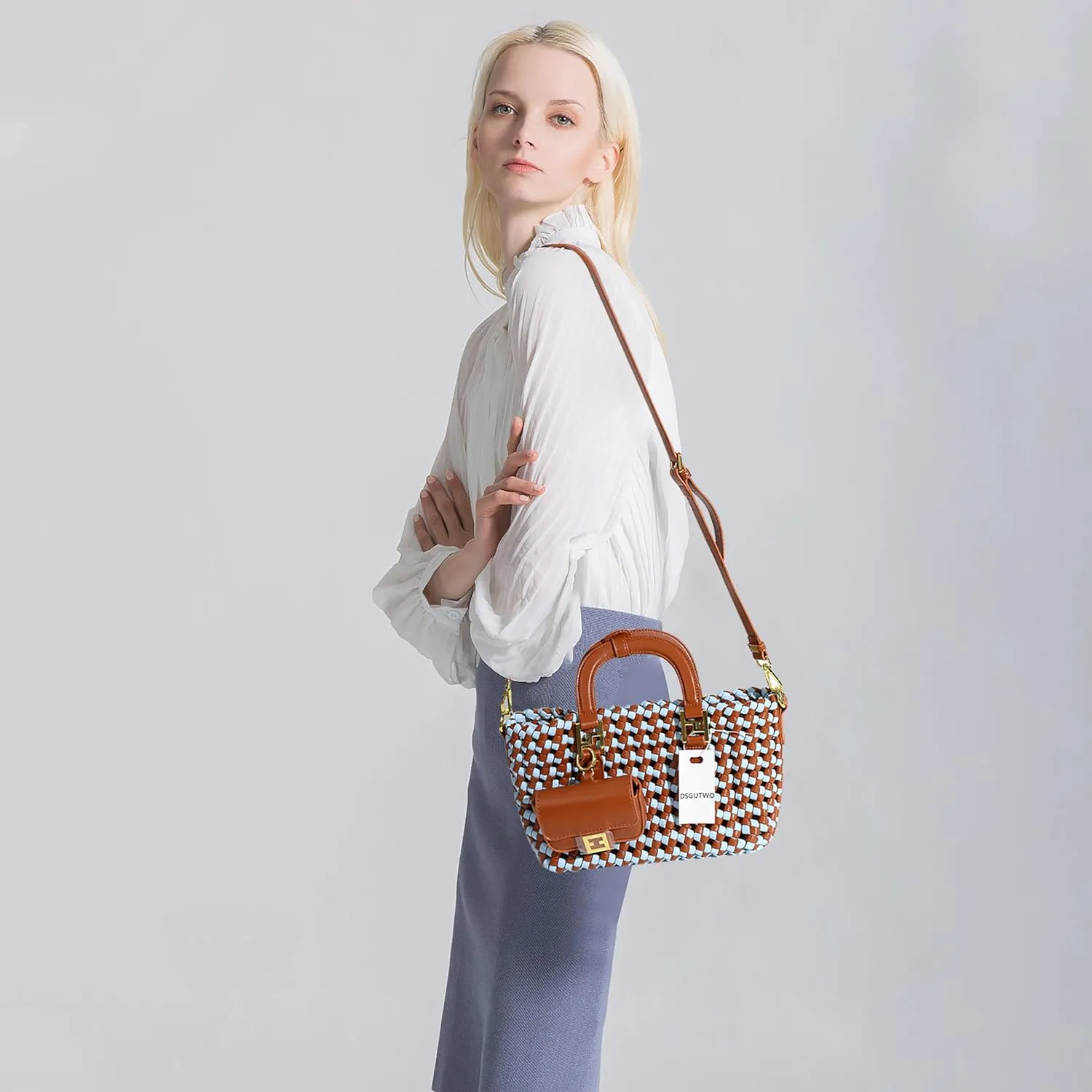 Woven Tote Bag For Women, Fashion Crossbody Shoulder Bag, Casual Top-handle Handbags, and Travel Purses Phone Bag
