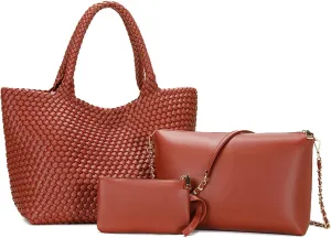 Woven Tote Bag for Women Large Fashion Summer Beach Tote Bagsand Purses Braided Bags Three piece women's bag set