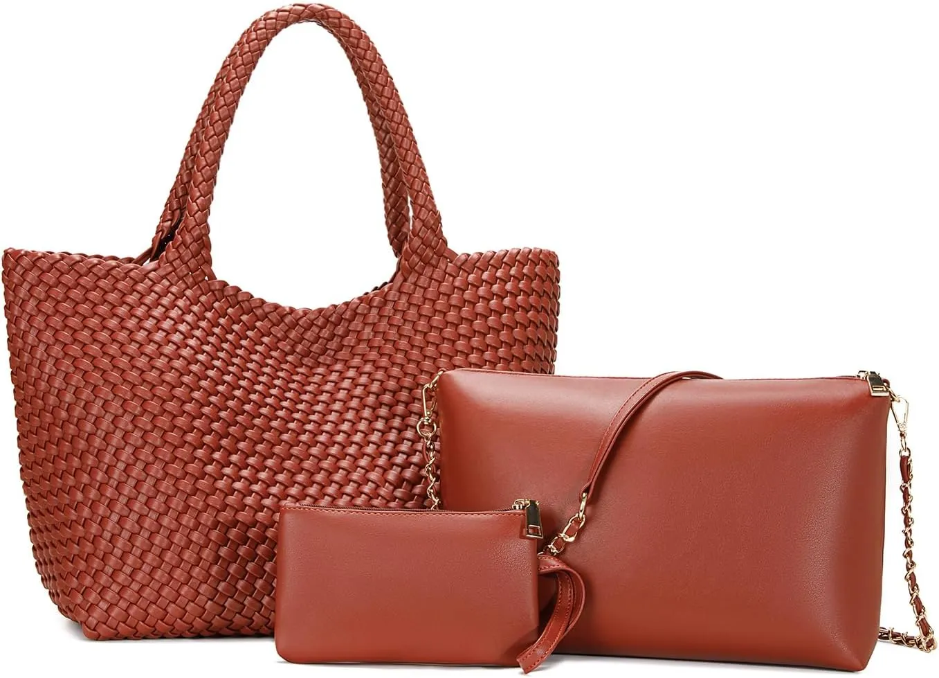 Woven Tote Bag for Women Large Fashion Summer Beach Tote Bagsand Purses Braided Bags Three piece women's bag set