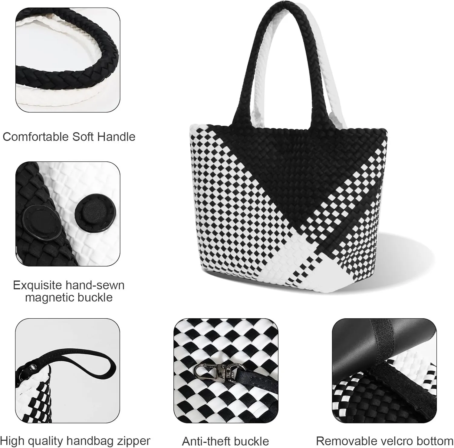 Woven Tote Bag for Women, Neoprene Bag purses, Beach Travel Shoulder Bag, and Top Handle Handbags