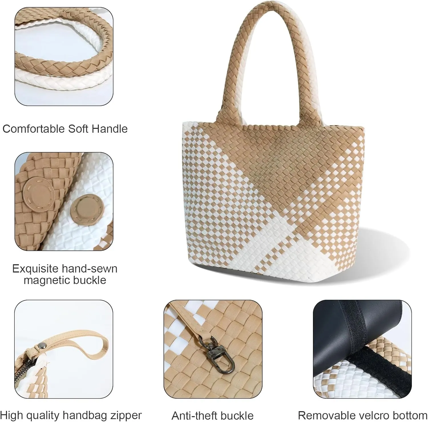 Woven Tote Bag for Women, Neoprene Bag purses, Beach Travel Shoulder Bag, and Top Handle Handbags