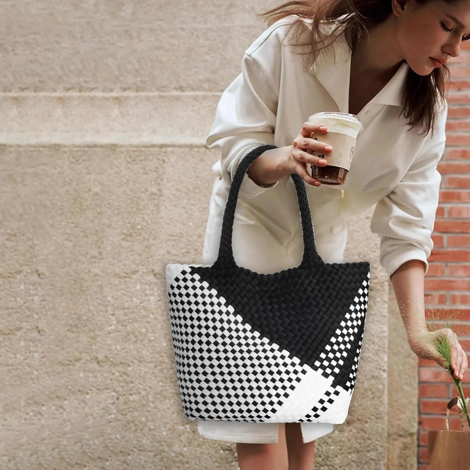 Woven Tote Bag for Women, Neoprene Bag purses, Beach Travel Shoulder Bag, and Top Handle Handbags