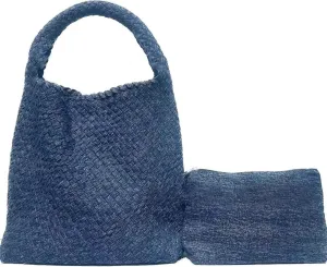 Woven Tote for Women Tie Dye Denim Fashion Shoulder Bag Handwoven Lightweight Commuter Bag armpit bag Magnetic Buckle Closure