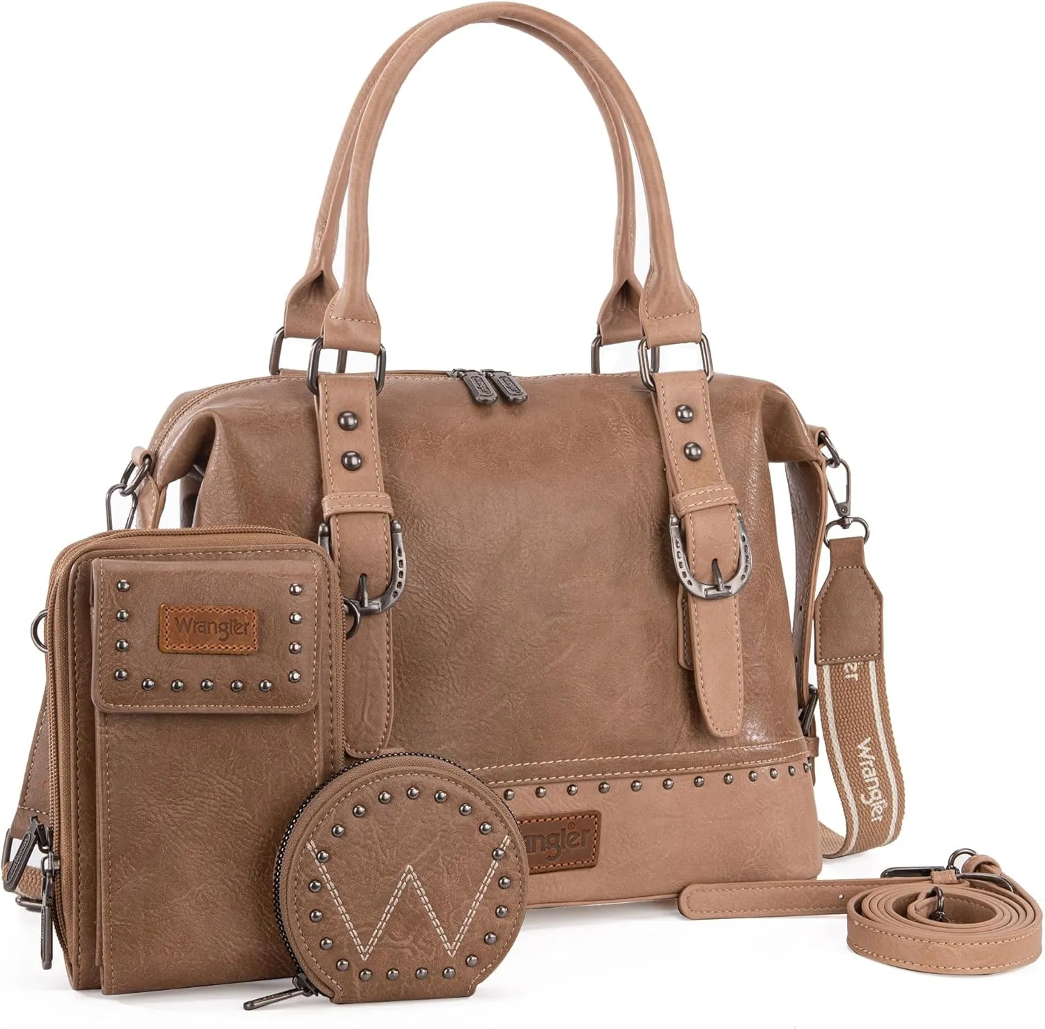 Wrangler 3Pcs Doctor Bag Sets for Women Top-handle Satchel Bag with Cell Phone Handbag and Coin Purse