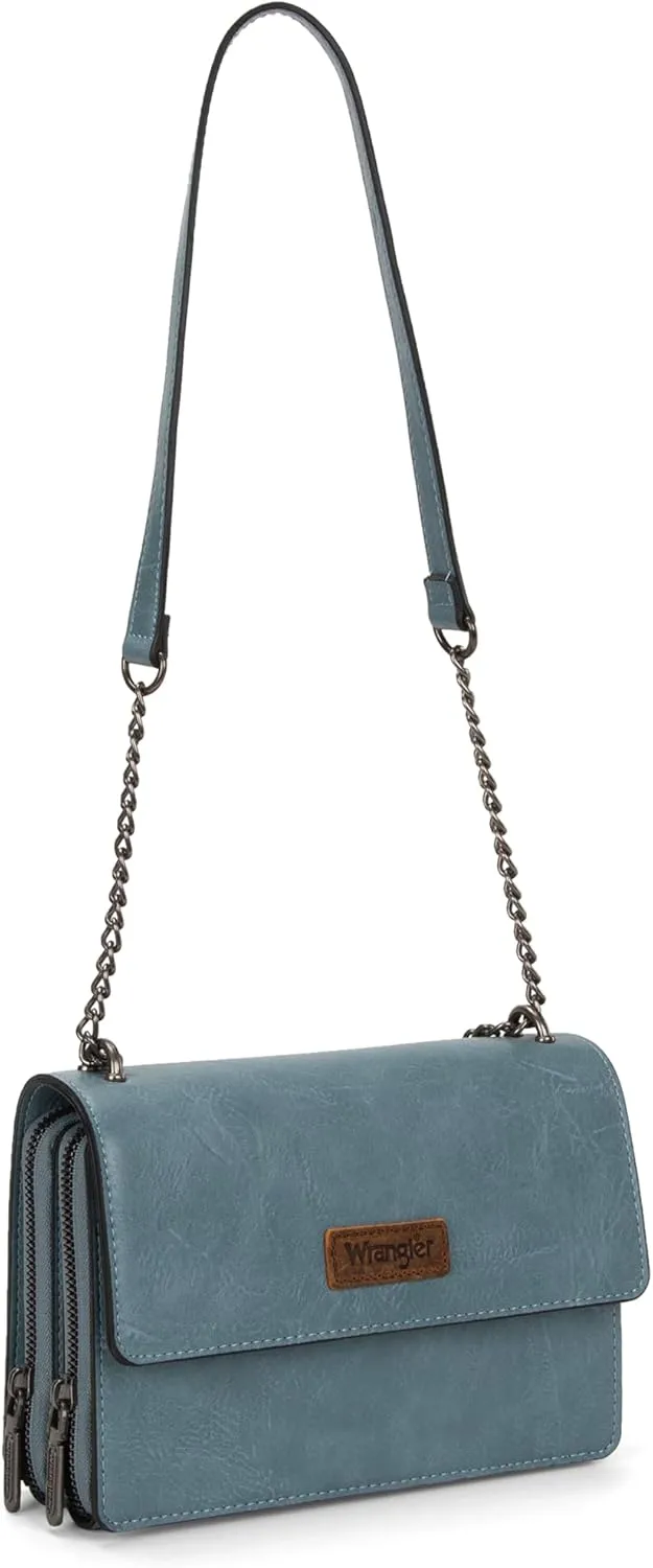 Wrangler Flap Crossbody Purse for Women Shoulder Bag Vintage Wallets with Chain Strap