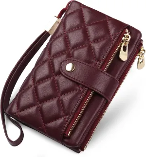 Wristlet Wallets for Women Multi Card Case Leather Trifold Clutch RFID Blocking Credit Card Holder Ladies Purse Double Zipper Pockets