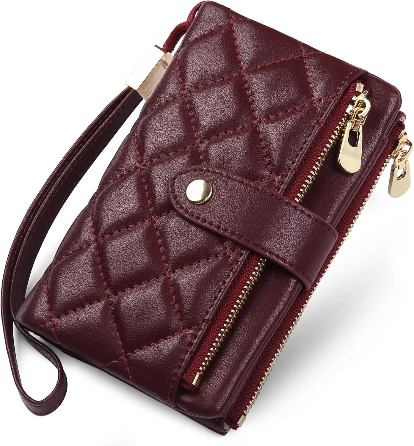 Wristlet Wallets for Women Multi Card Case Leather Trifold Clutch RFID Blocking Credit Card Holder Ladies Purse Double Zipper Pockets