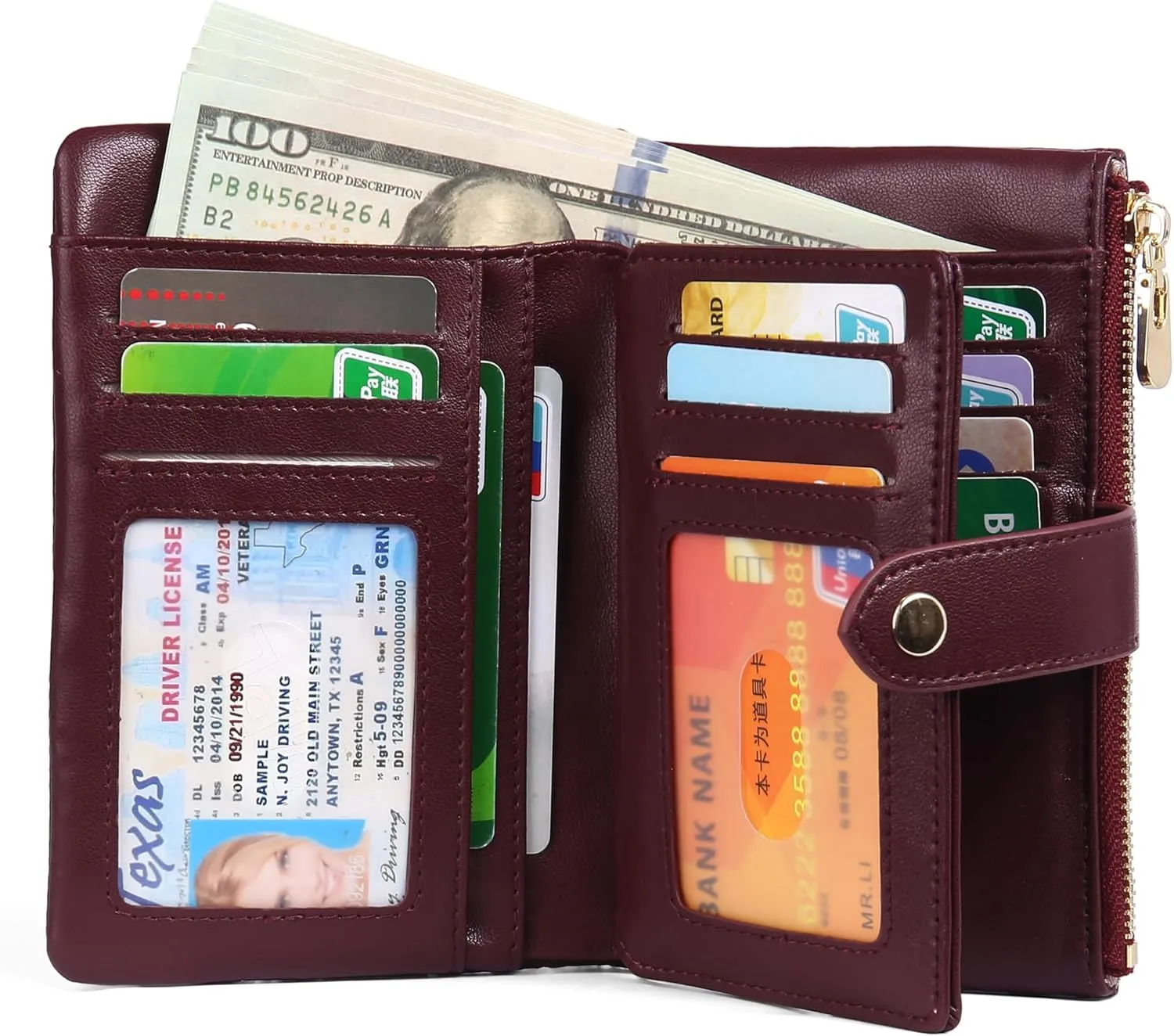 Wristlet Wallets for Women Multi Card Case Leather Trifold Clutch RFID Blocking Credit Card Holder Ladies Purse Double Zipper Pockets