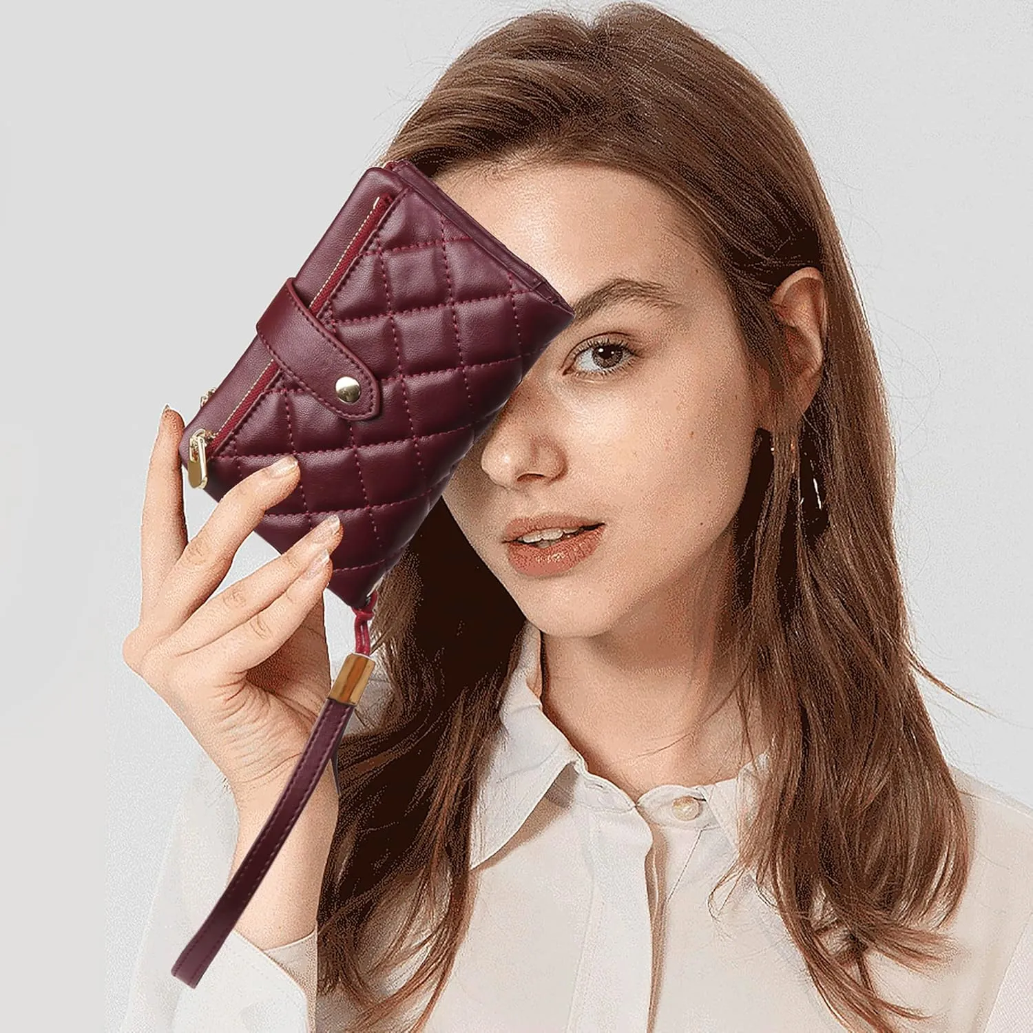 Wristlet Wallets for Women Multi Card Case Leather Trifold Clutch RFID Blocking Credit Card Holder Ladies Purse Double Zipper Pockets