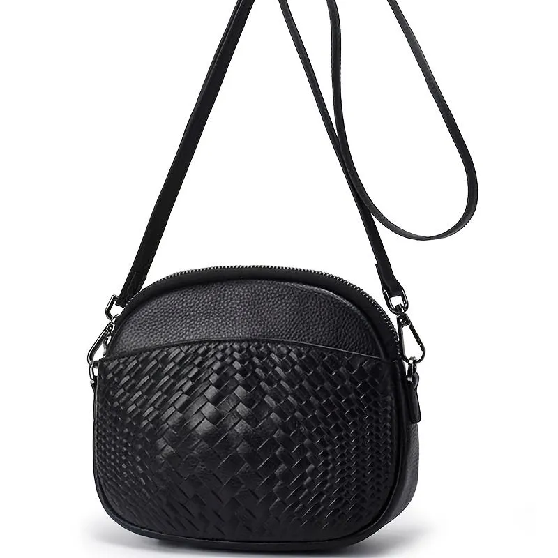 xieyinshe Mini Handmade Woven Crossbody Bag, Luxury Genuine Leather Purses, Fashion Round Shoulder Bag For Women