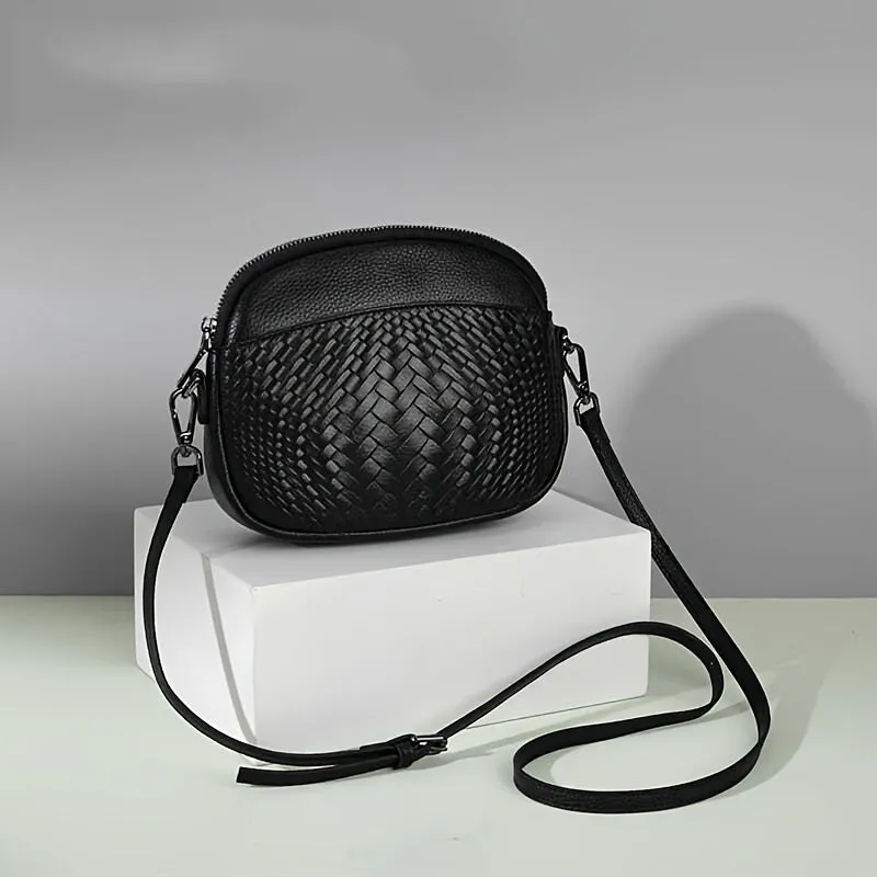 xieyinshe Mini Handmade Woven Crossbody Bag, Luxury Genuine Leather Purses, Fashion Round Shoulder Bag For Women