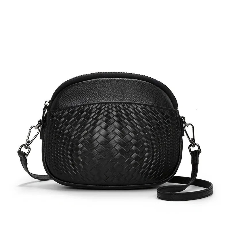 xieyinshe Mini Handmade Woven Crossbody Bag, Luxury Genuine Leather Purses, Fashion Round Shoulder Bag For Women