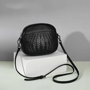 xieyinshe Mini Handmade Woven Crossbody Bag, Luxury Genuine Leather Purses, Fashion Round Shoulder Bag For Women