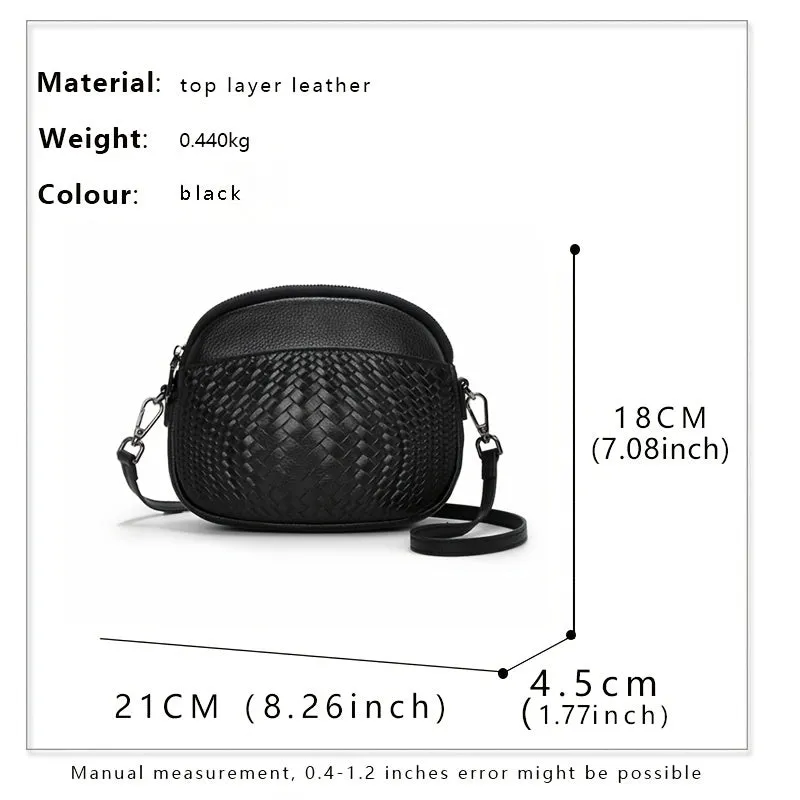xieyinshe Mini Handmade Woven Crossbody Bag, Luxury Genuine Leather Purses, Fashion Round Shoulder Bag For Women